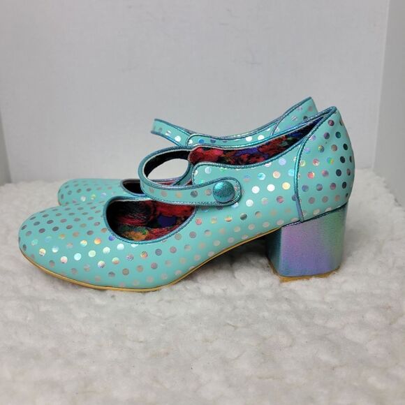 Irregular Choice  Doty For You Womens Size 10.5 Polka Dot Blue Metallic New - Picture 3 of 9